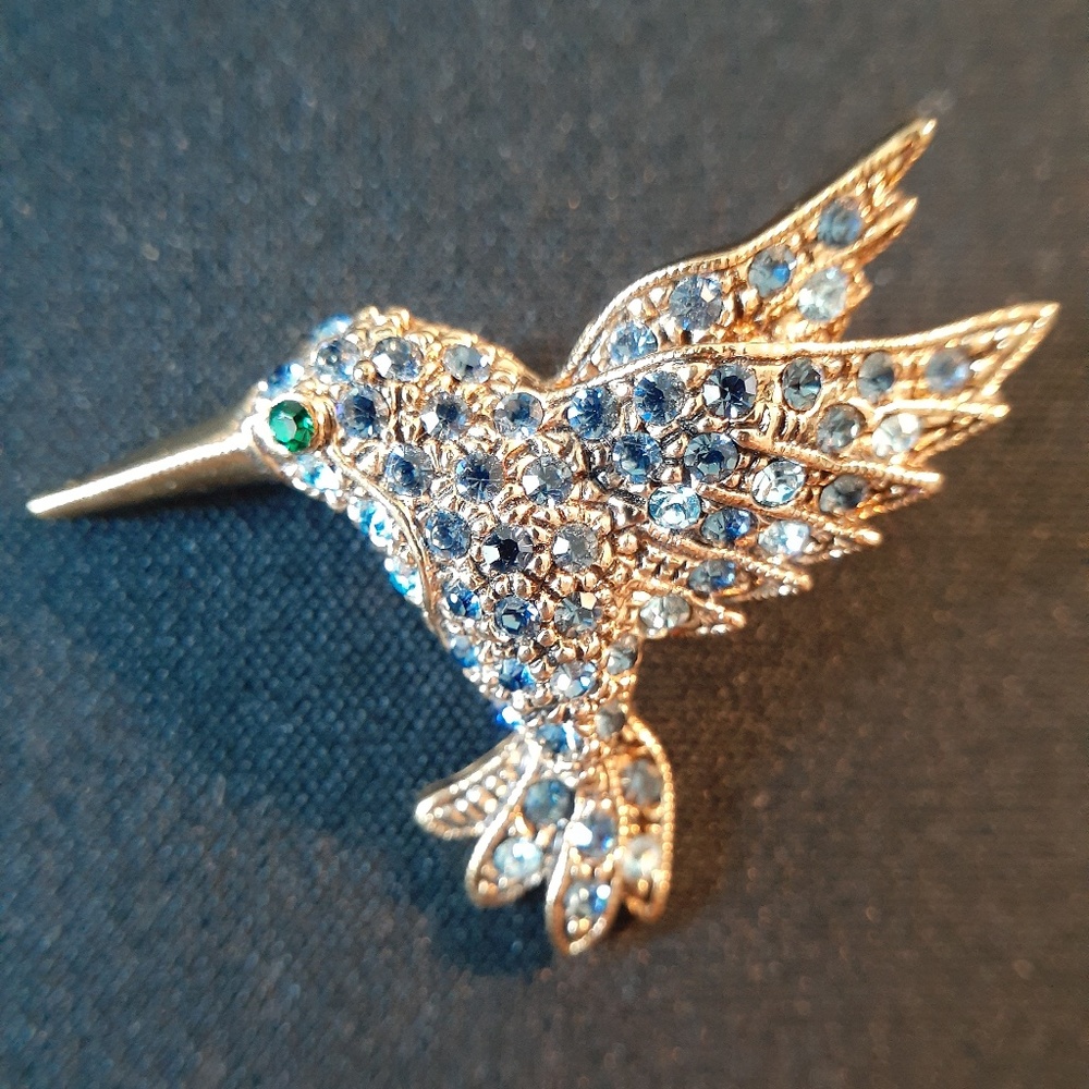 Crystal Adorned Goldtone Hummingbird Pin
